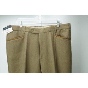 Burberry London Brown Leather Trim 100% Wool Mens Pants Trousers Sz 56 EU NEW